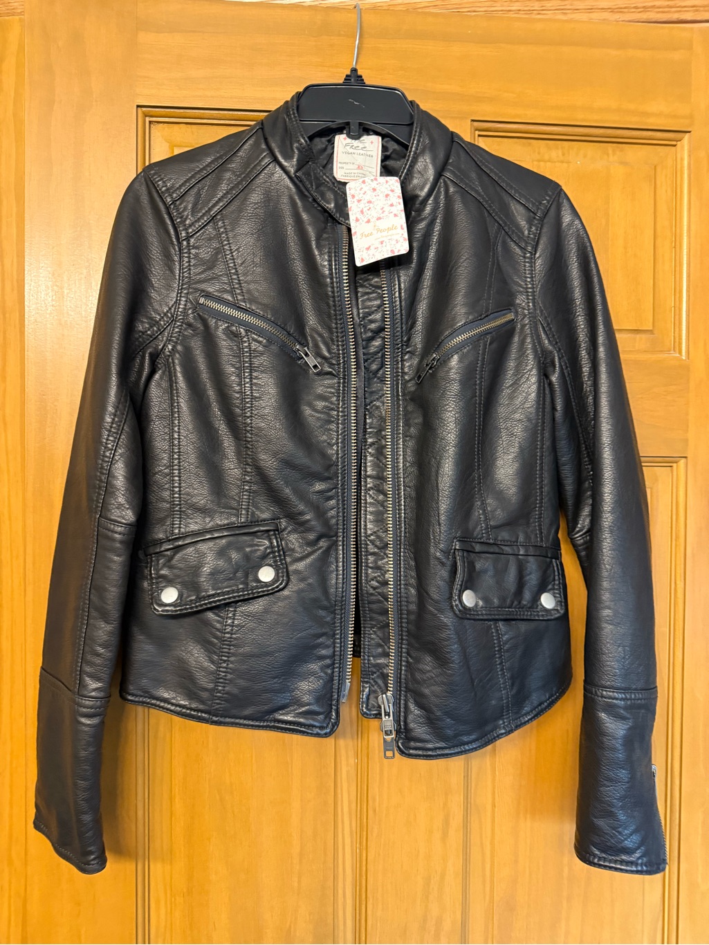 Free People Black Moto-Style Faux Leather Jacket